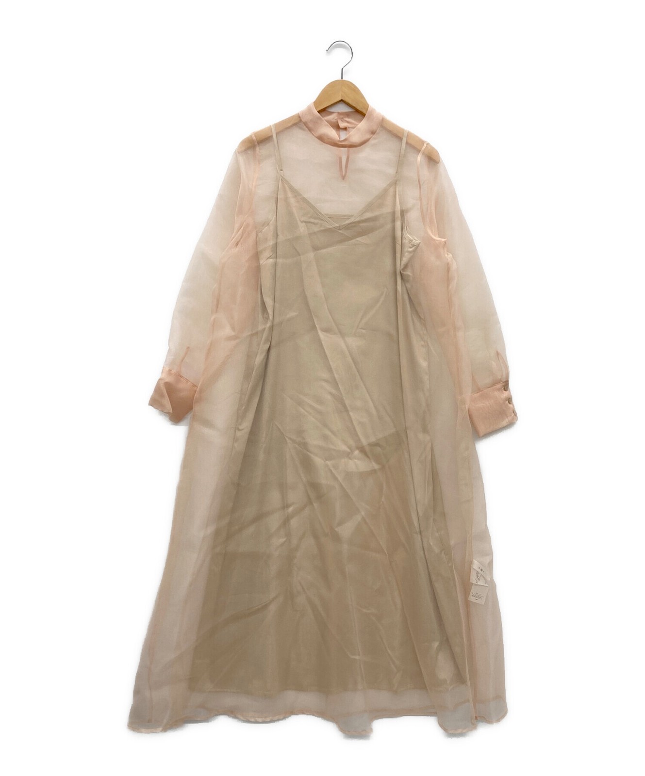 Ameri/ (Ameri) Long Vest Set Sheer Dress Beige Si… - image 1