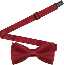 Boys Pre Tied Bow Tie Adjustable Burgundy Color Satin Polyester Wedding Formal