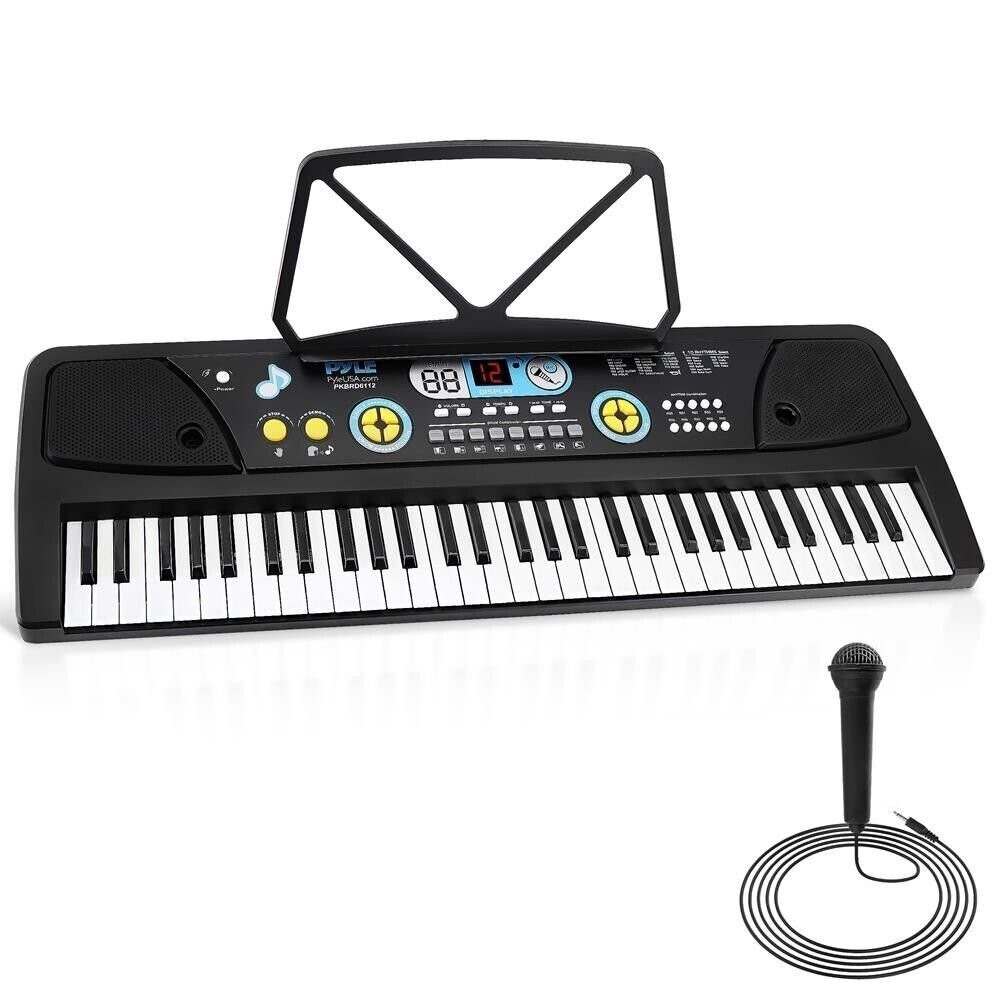 Pyle Portable Digital Piano Keyboard w/ Rechargeable Battery & Microphone 61 Key
