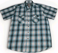Dixxon Men’s Dog Town Blue Plaid Short Sleeve Flannel Shirt XL Shop Style Casual