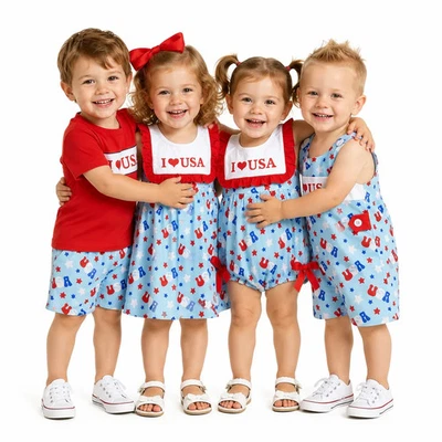 4th of July Family Matching Outfit | "I ❤️ USA" Kids Sibling Set for Boys & Girl - Image 1 of 4
