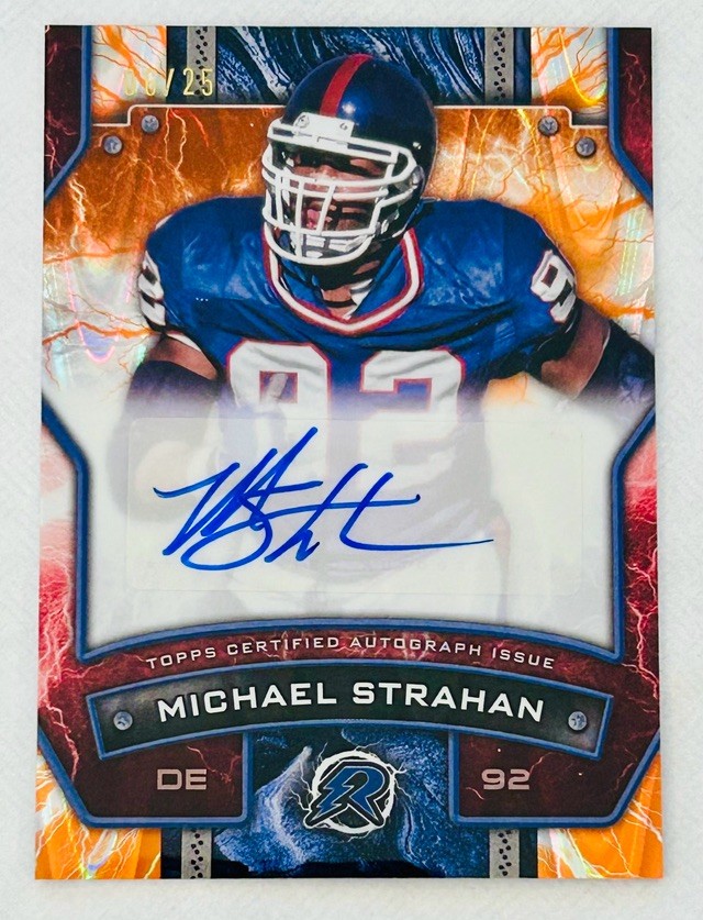 Michael Strahan 2024 Resurgence Orange Power Surge Refractor AUTO /25 Giants