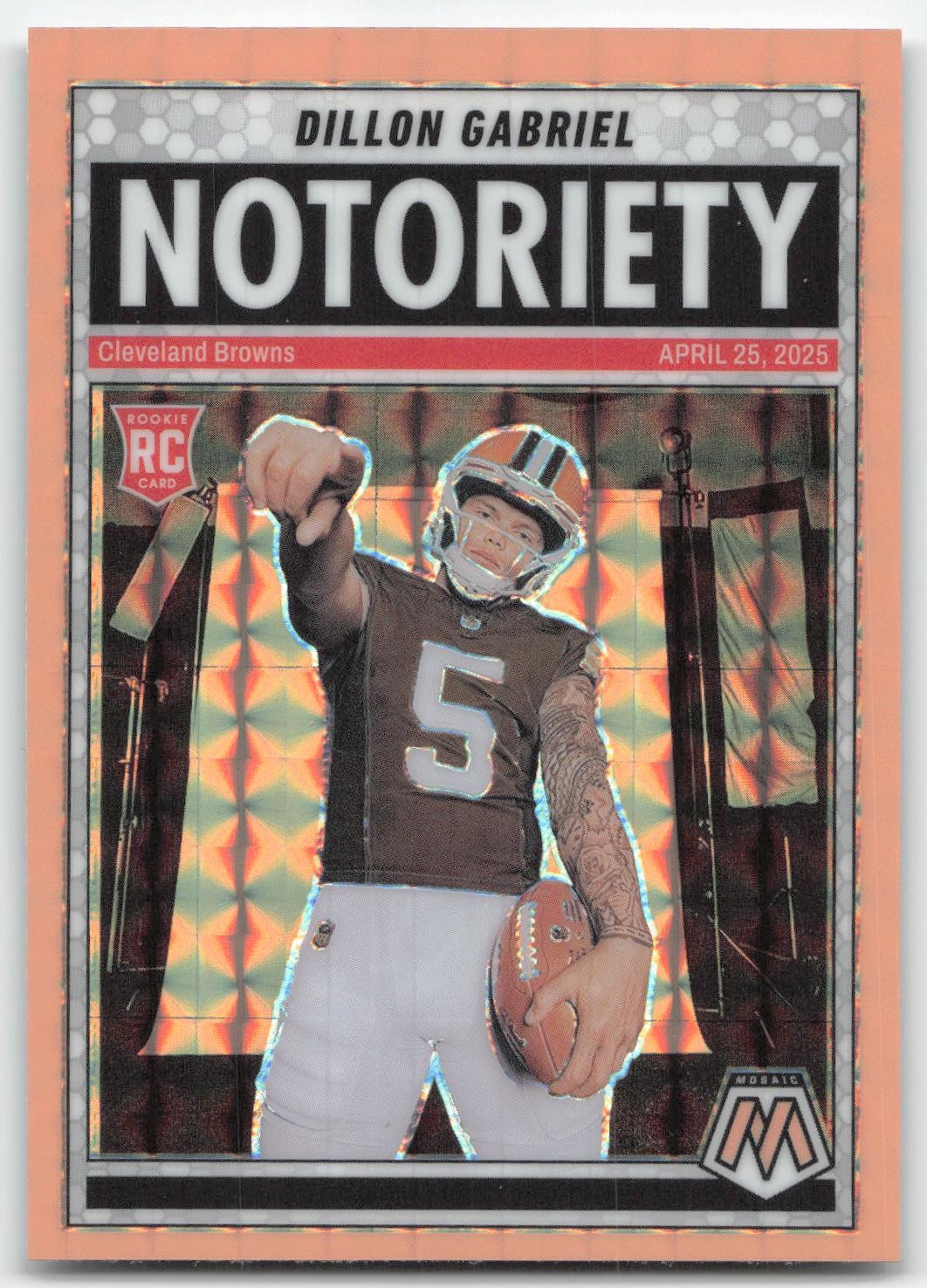 Dillon Gabriel 2025 Panini Mosaic Notoriety Mosaic Orange Fluorescent