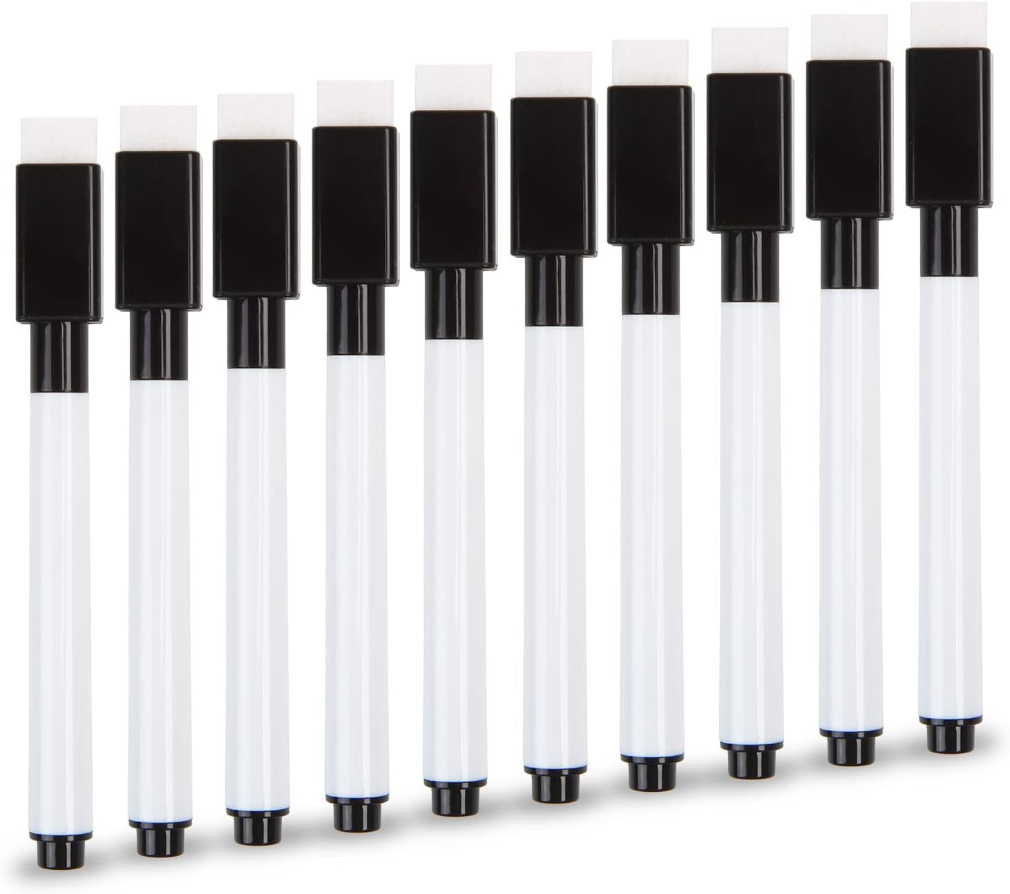 Small Whiteboard Pens, 10PCS Black Dry Wipe Whiteboard Marker Pens with Eraser F