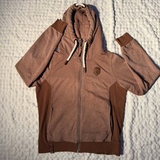 Naketano Women's Full-Zip Hoodie Sweatshirt Brave New Word Anchor Patch L Brown