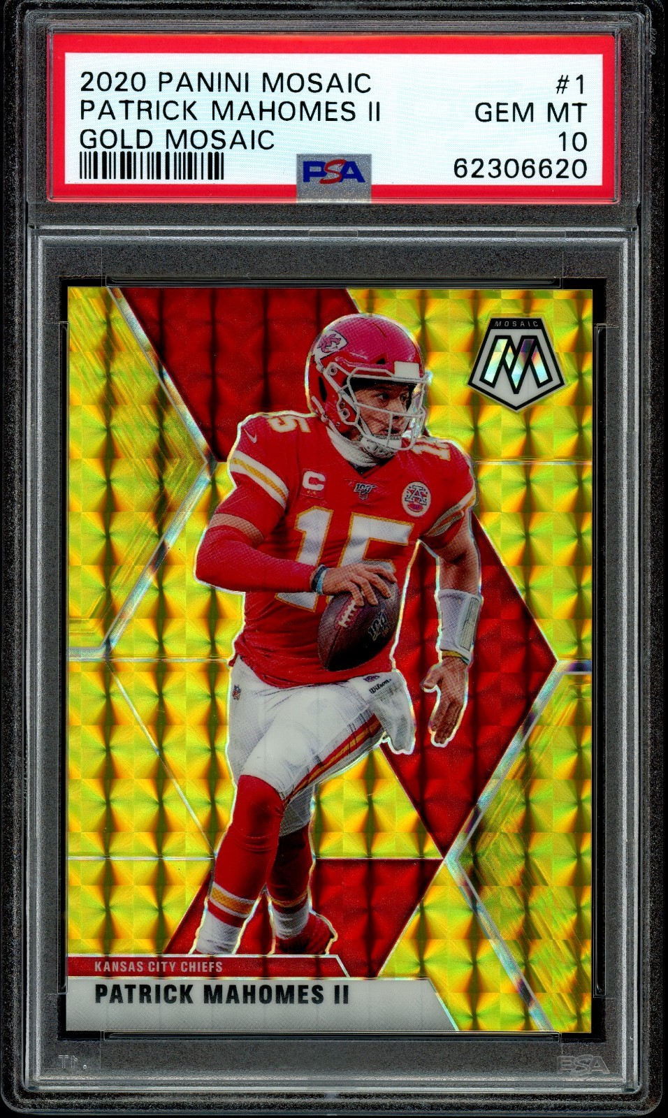 2020 Panini Mosaic Gold #1 Patrick Mahomes 15/17 PSA 10 GEM MINT - Jersey# Match