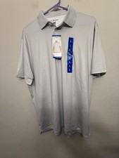NEW Hickey Freeman Mens L Golf Polo Shirt White/ Gray UPF 50 Printed