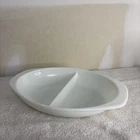 Vtg Pyrex Divided Casserole Dish White Milk Glass 2 Compartments 1.5 Quart Oval