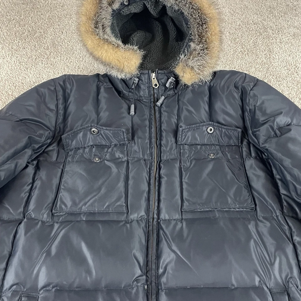 Vintage GAP Puffer Jacket Mens Large Black Faux Fur Hooded Y2K Gorpcore Hip Hop - Image 2 of 4