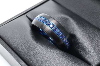 #ad Brushed Domed Wedding Band Blue Diamond Wedding Ring Blue Diamond Jewelry 8mm $206.24