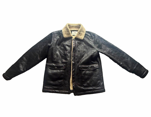 Ben Sherman, Vintage Ben Sherman Black Leather Bomber Jacket Beige Lined Logo Collar Men's S