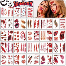 275Pcs 45sheets Fake Scars Tattoos - Temporary for Halloween 3D Wound Blood C...