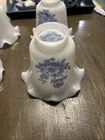 Vintage Glass Tulip Lamp Shade Blue & White Floral Design Bell Ruffle 2” Fitter