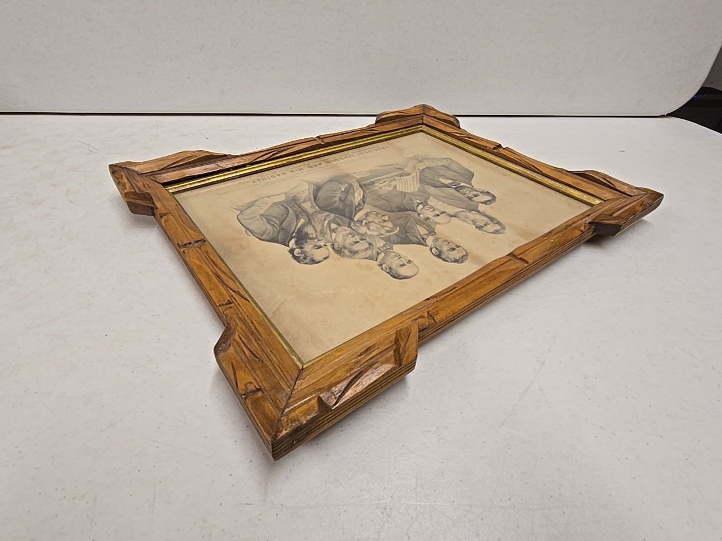 Antique 1876 President Lincoln & His Cabinet Framed Currier & Ives Etching Print