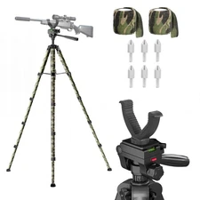 74” Rifle Shooting Tripod, Hunting Rest V Yoke Rifle Rest with 6 Ground Spike...