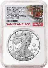 2025 s silver eagle navy 250th anniversary privy ngc pf70 fr sf presale