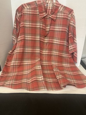 Faded Glory Authentic Men s 2X Salmon Plaid Short Sleeve Shirt Round Bottom
