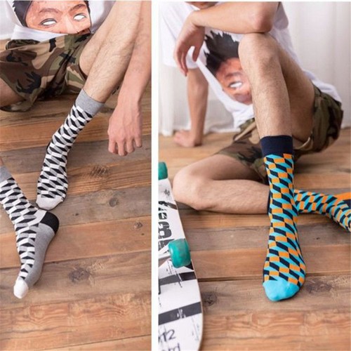 Funky Design Socks One Size Mens Coloured Stripes Plaid Contrast Bright Cotton - Picture 16 of 26