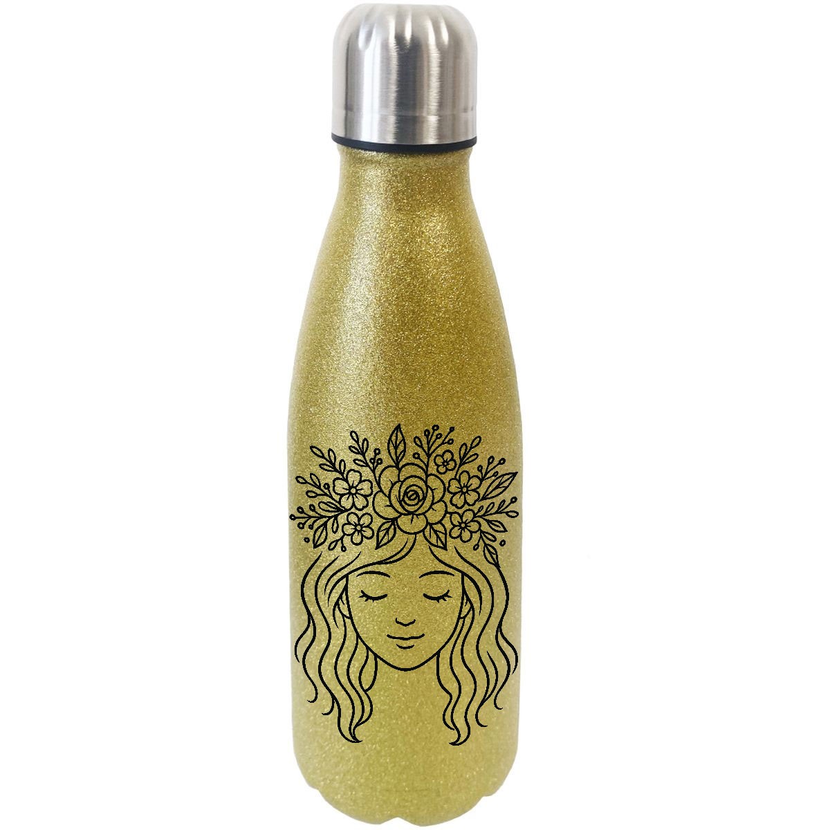 Bouteille or paillettes Luna isotherme contre les boissons tièdes grâce à sa gourde hermétique