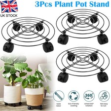 3 x 10.6" Metal Plant Pot Stands Round Wheels Mover Trolley Rolling Plant Stands