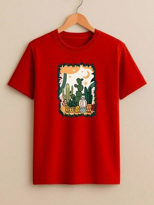 Kaktus Topf Wüste T-Shirt, süß botanisch Natur Nachthimmel Mond Sterne Tee