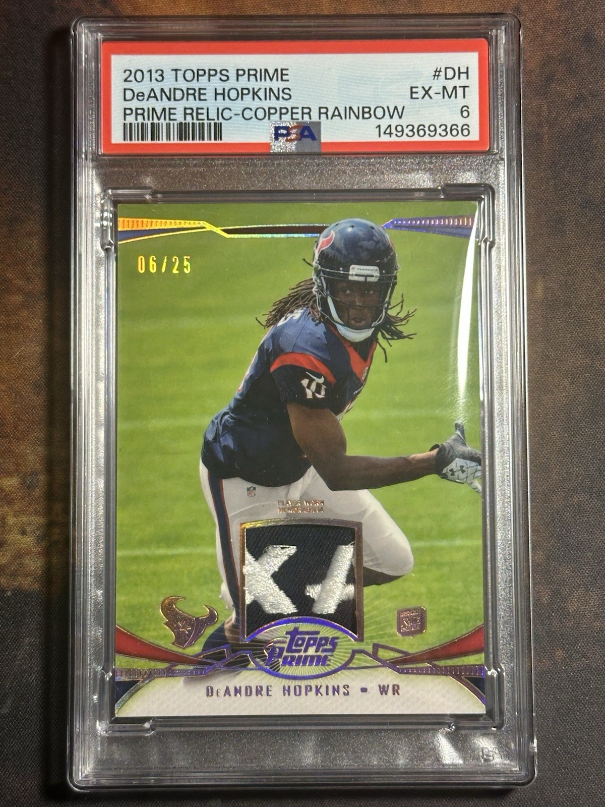 2013 Topps Prime #PR-DH DeAndre Hopkins RC Prime Relics Copper Rainbow #/25