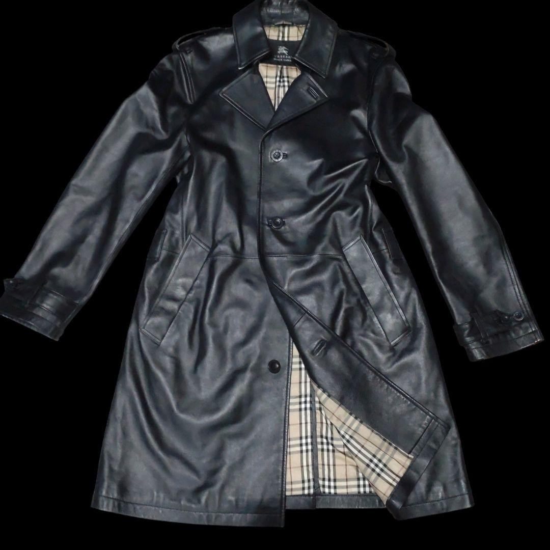 BURBERRY BLACK LABEL Lamb Leather/Trench Coat/Long/Black #EB