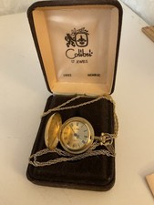 VTG COLIBRI INCABLOC WIND-UP 17 JEWEL GOLD-TONE PENDANT POCKET WATCH/BOX-WORKING