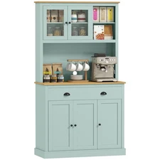 HOMCOM 71" Kitchen Pantry, Modern Storage Cabinet with Drawers, Glass Doors