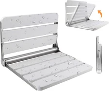 Teak Folding Shower Seat Wall Mounted, 16" Foldable Shower Bench 400lbs Max Load