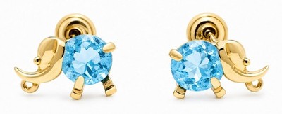 ECHT 1,02 kt BLAUTOPAS ELEFANT OHRSTECKER MASSIV 14 K GOLD - Schraubverschluss