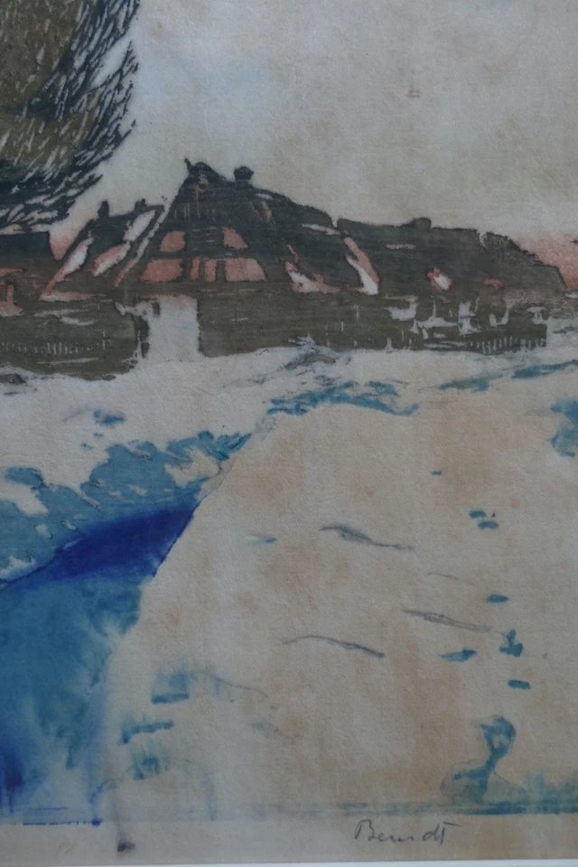 Siegfried Berndt 1880-1946 - Gehöft im Winter - Farbholzschnitt - Bild 3 von 4