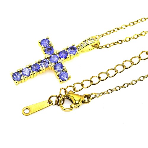 REAL BLUE TANZANITE & CZ STERLING 925 SILVER CROSS PENDANT WITH NECKLACE 16-17" - 第 8/8 張圖片