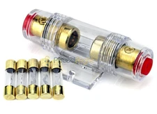 High Quality Gold In-line 4 or 8 Gauge AGU Fuse Holder + 5 Pack 50 AMP AGU Fuses