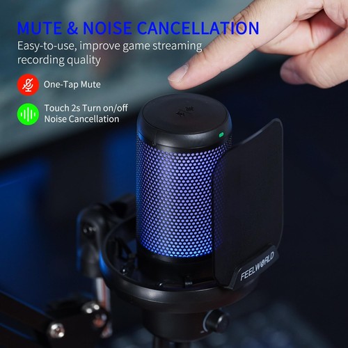 VM1 Gaming PC USB Microphone Condenser Mic with Noise Cancellation Mute RGB L... - 第 2/7 張圖片