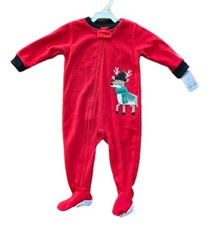 Nwt Carter's Reindeer Sleeper Red fleece Footed Pajamas Sz 12 Mos Baby Pjs Zip