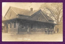 1910 RPPC RAILROAD STATION CANTON, MASS WITH HORSE & CARRIAGE