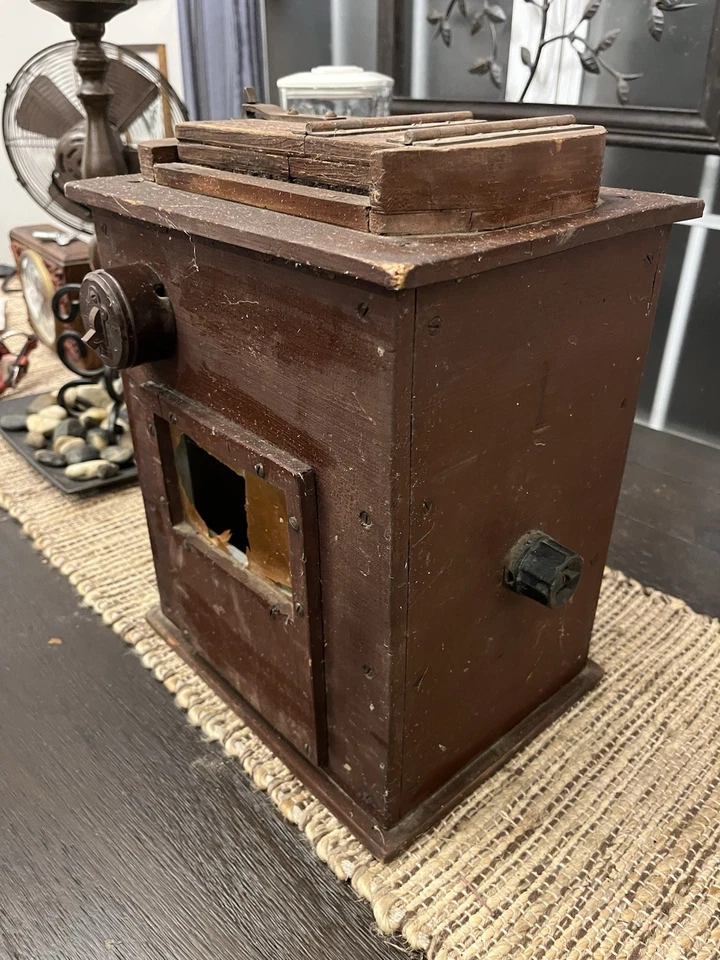 Marco de impresión de máscara cámara antigua vintage foto desarrollo caja de madera Foto 3 de 4