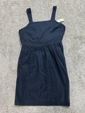 Loft Outlet Casual Dress Womens 6 Blue Cotton Tie Front Back Zip Square Neck New