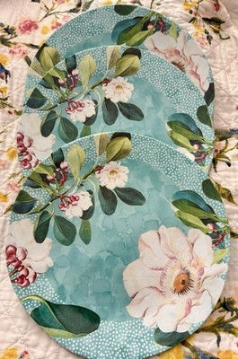 NEW New York Botanical Garden Magnolia Floral Melamine Dinner Plates Set 3