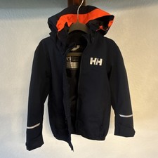Helly Hansen Boys Hooded Jacket Navy Orange Softshell Size 110/5 Full Zip