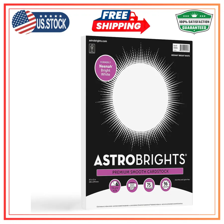 Astrobrights Neenah Bright White Cardstock 65lb 8.5 x 11 Inch 75 Sheets