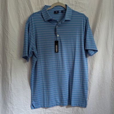 Foot Joy Performance Short Sleeve Polo 1/4 Button Men's S Rivers Blue Stripe