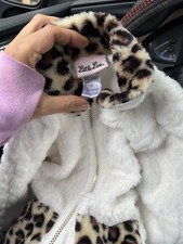 Little Lass Girls Toddler Jacket White Fur/leopard With Pockets Zip Up Pre-owned
