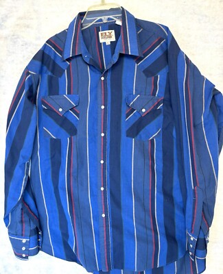 Ely Cattleman Striped Pearl Snap Shirt Men's Size XL Western Cowboy Rodeo Blue
