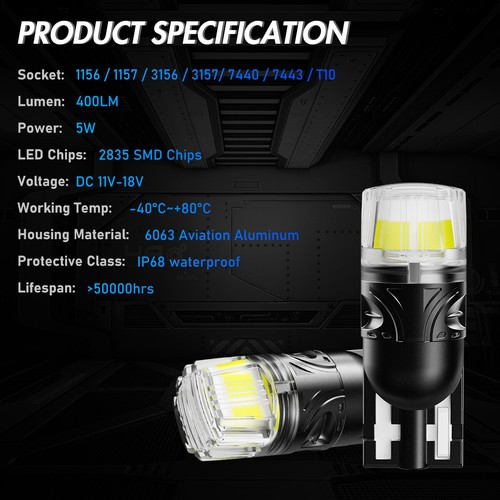 NOVSIGHT LED Headlight Bulbs 501 T10 H7 6500K 15000LM 72W Canbus No Error Hi Lo - Picture 12 of 36