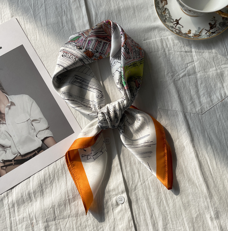 12 Momme Pure Silk Square Scarf Sky Garden Print 27 Inch Shawl Bandanna