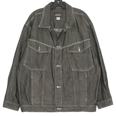 NWOT Webs Mens Denim Jacket Vintage Trucker Jean Button Up Black Size XL FA