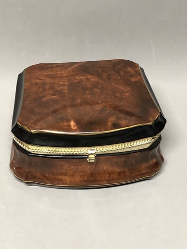 Fancy Ceramic Square Hinged Trinket Box Brown Marbled Black Band Gold Trim - Foto 2 di 11