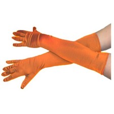 Ladies Long Orange Opera Evening Satin Princess Gloves Party Fancy Dress Prom